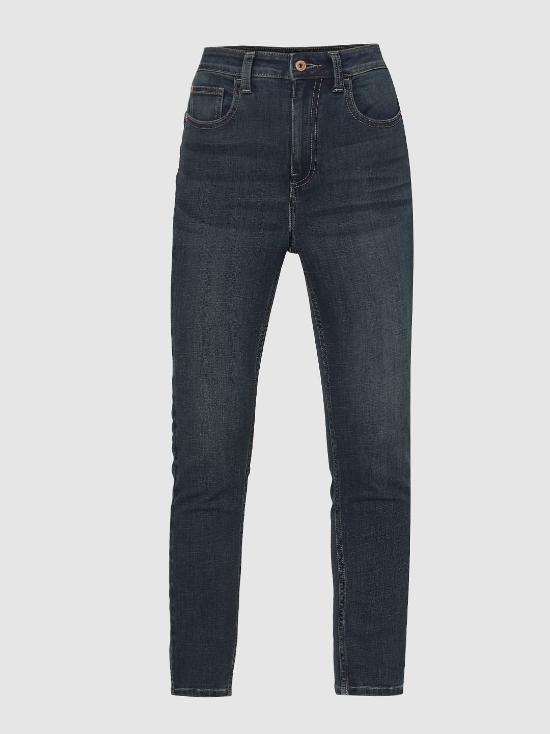 Dark Blue High Rise Light Washed Jeans