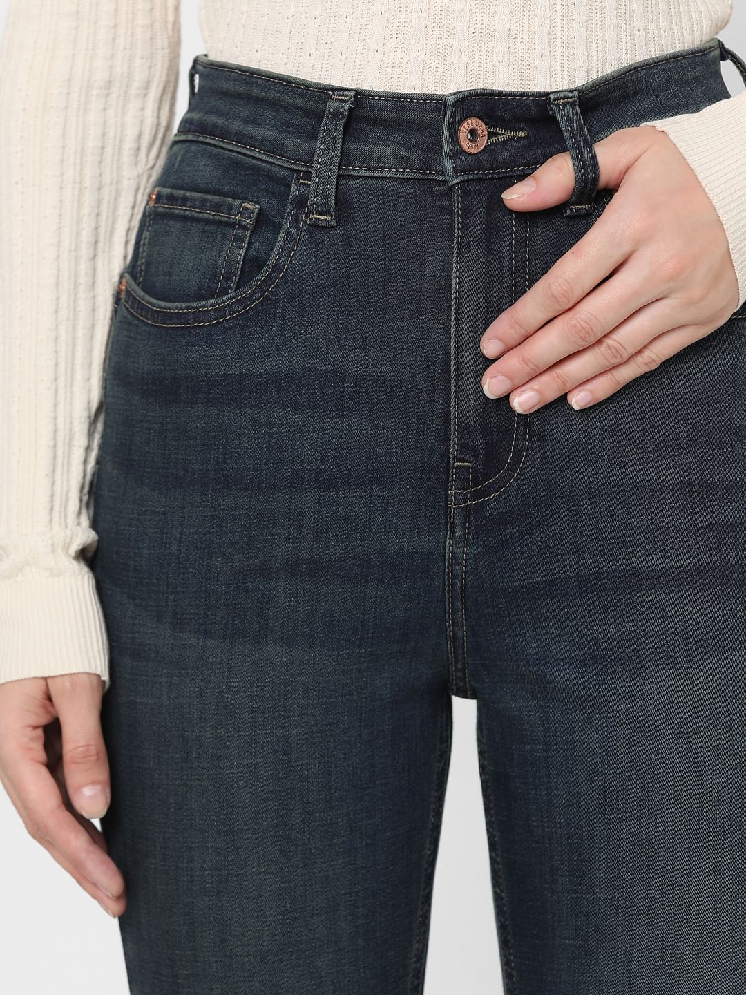 Dark Blue High Rise Light Washed Jeans