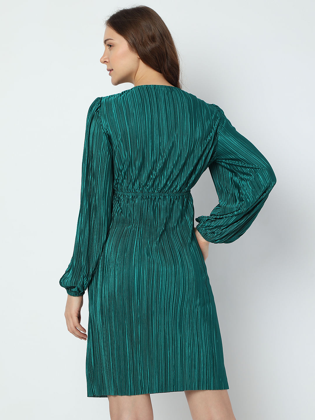 Green Plisse Shift Dress