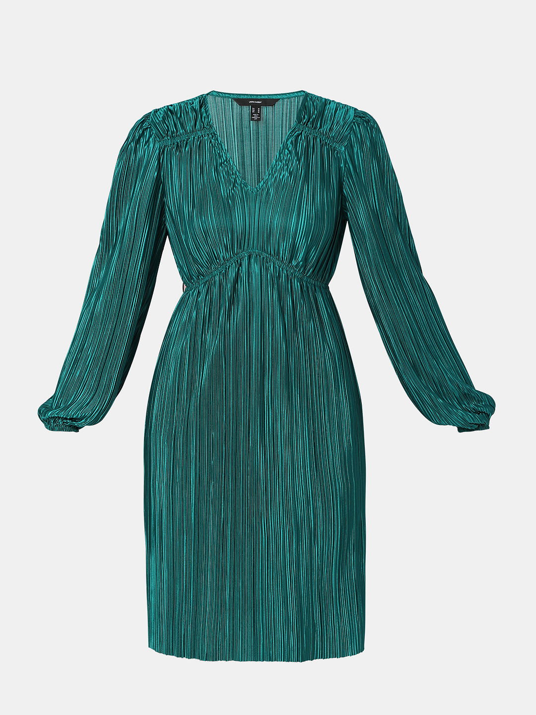 Green Plisse Shift Dress