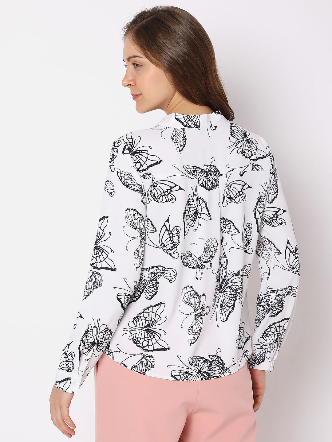 White Butterfly Print Top