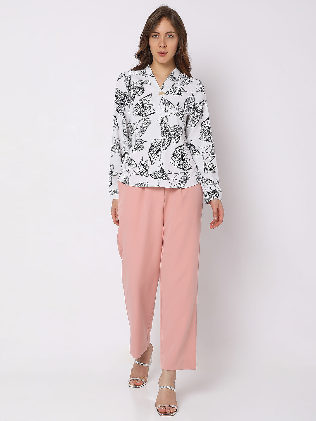 White Butterfly Print Top