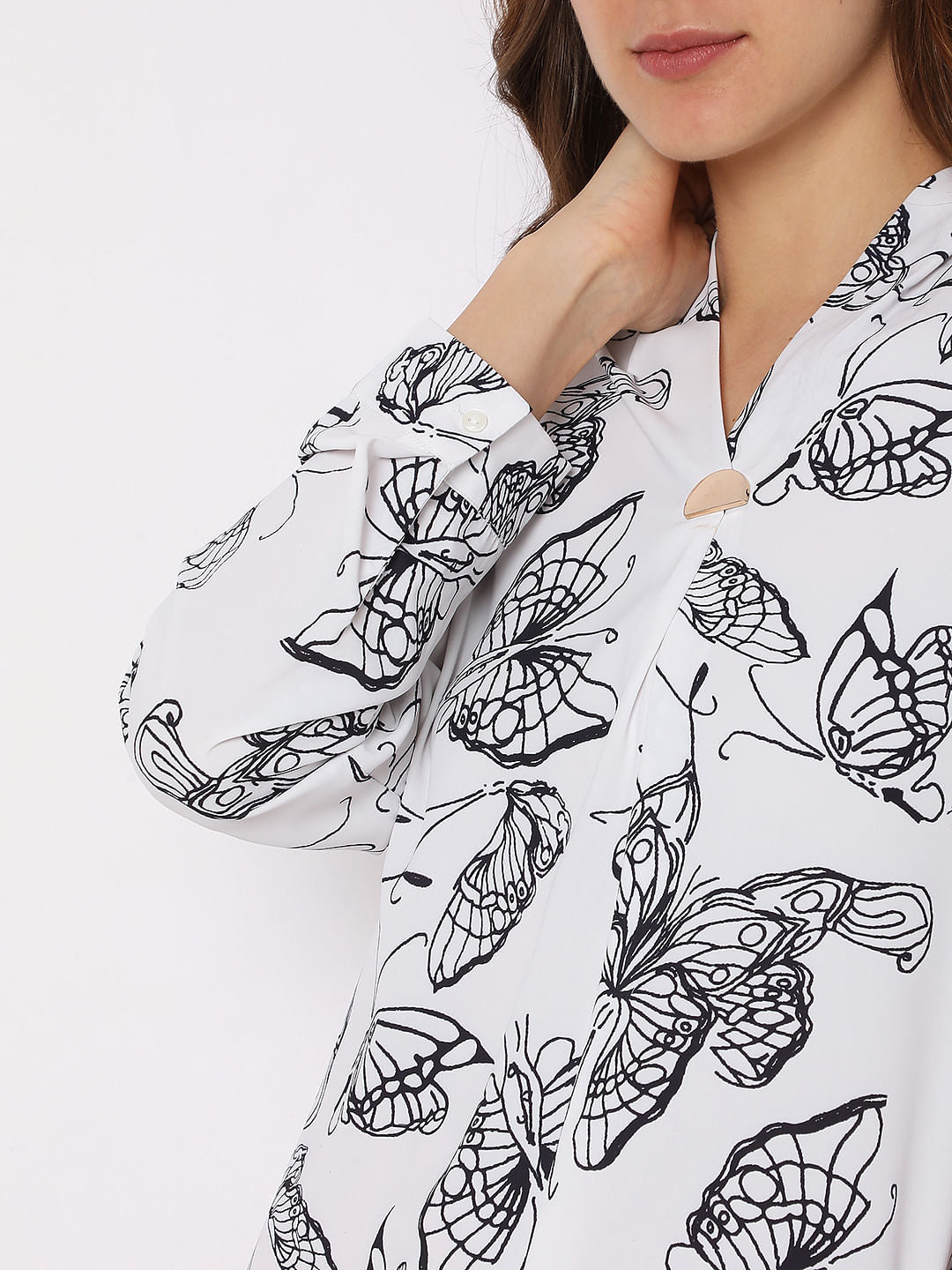 White Butterfly Print Top