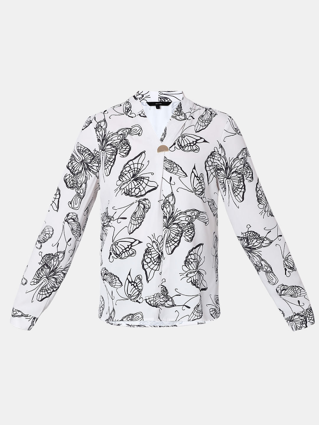 White Butterfly Print Top