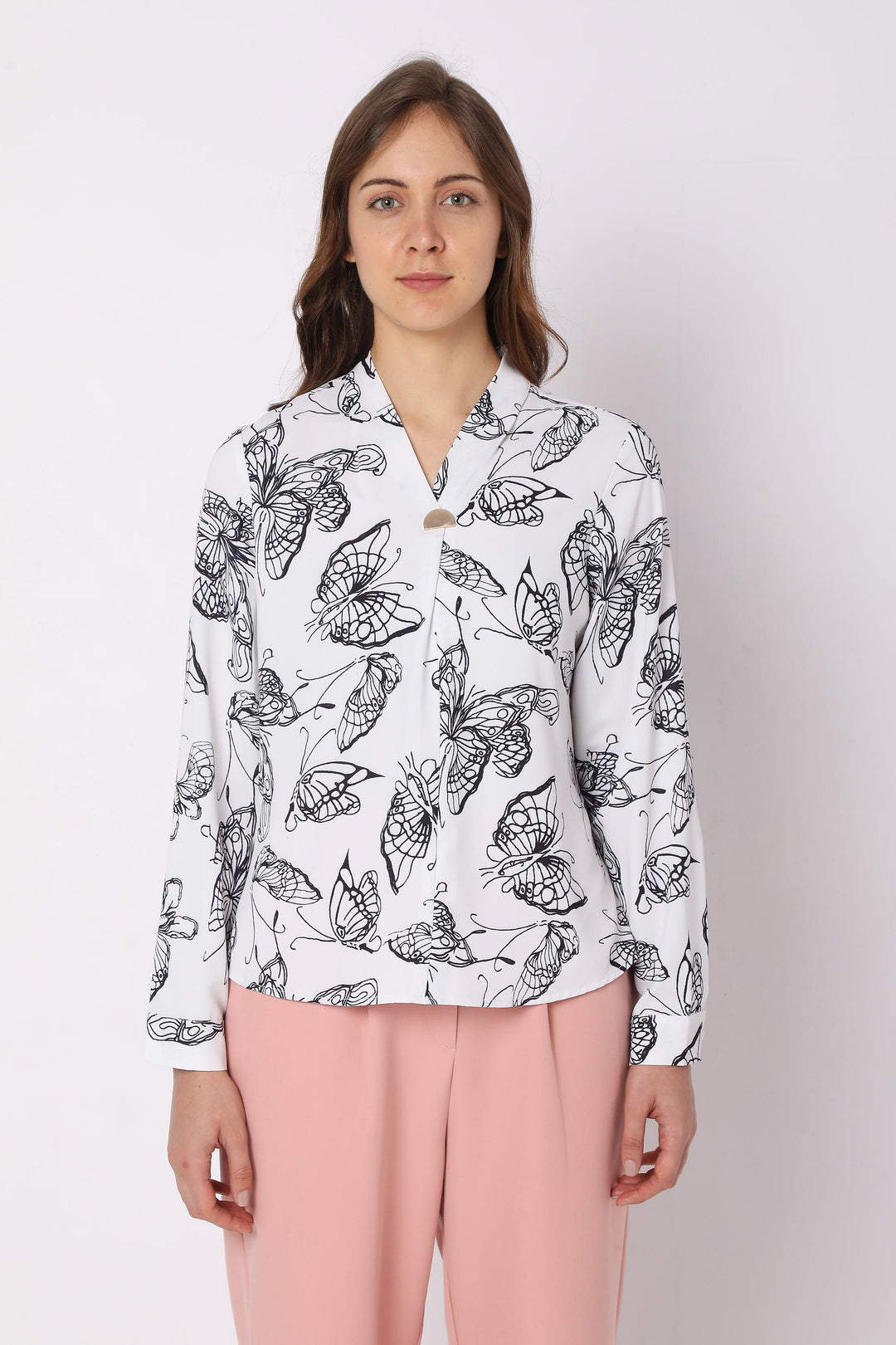White Butterfly Print Top