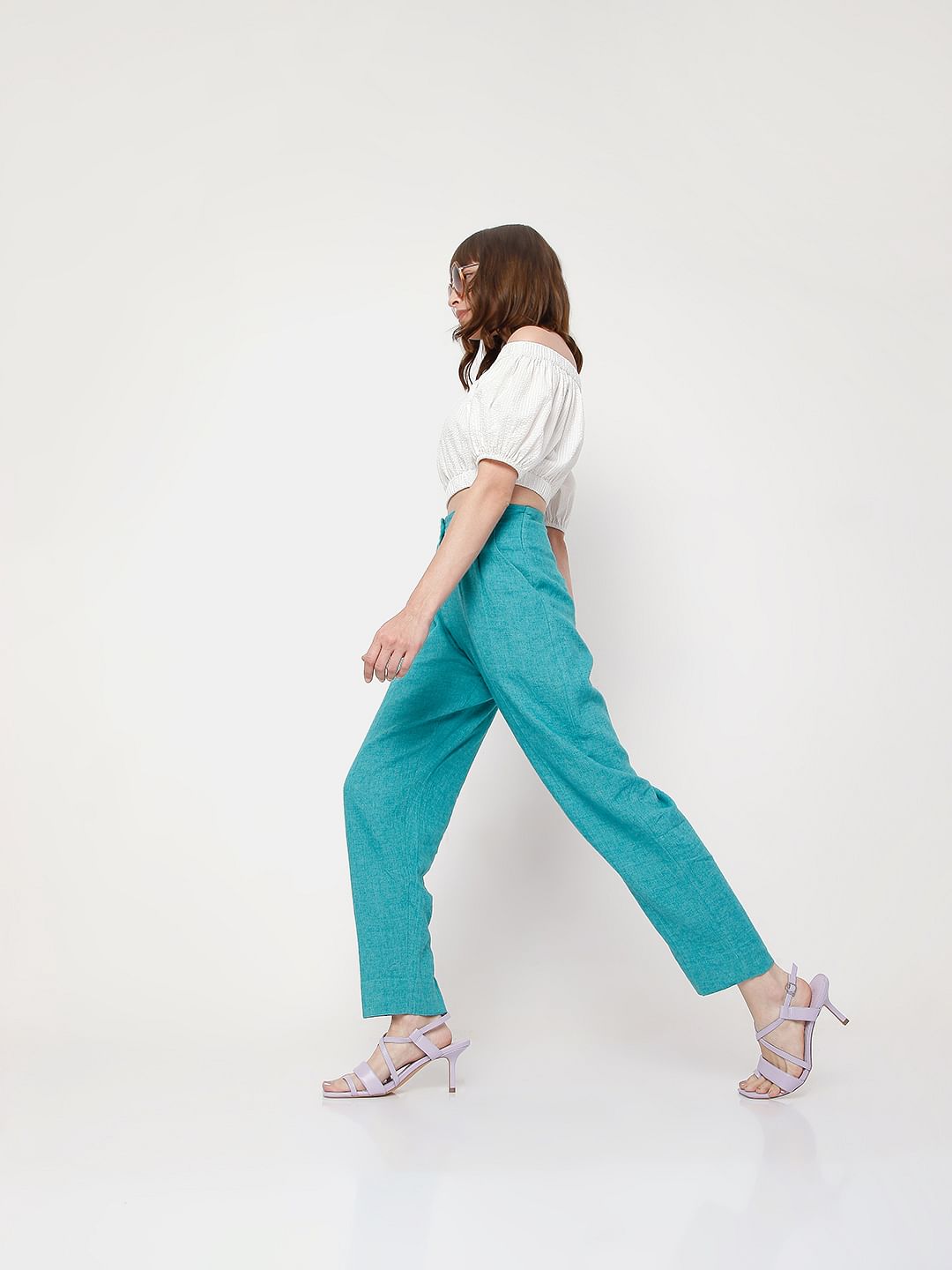 Blue High Rise Co-Ord Set Pants