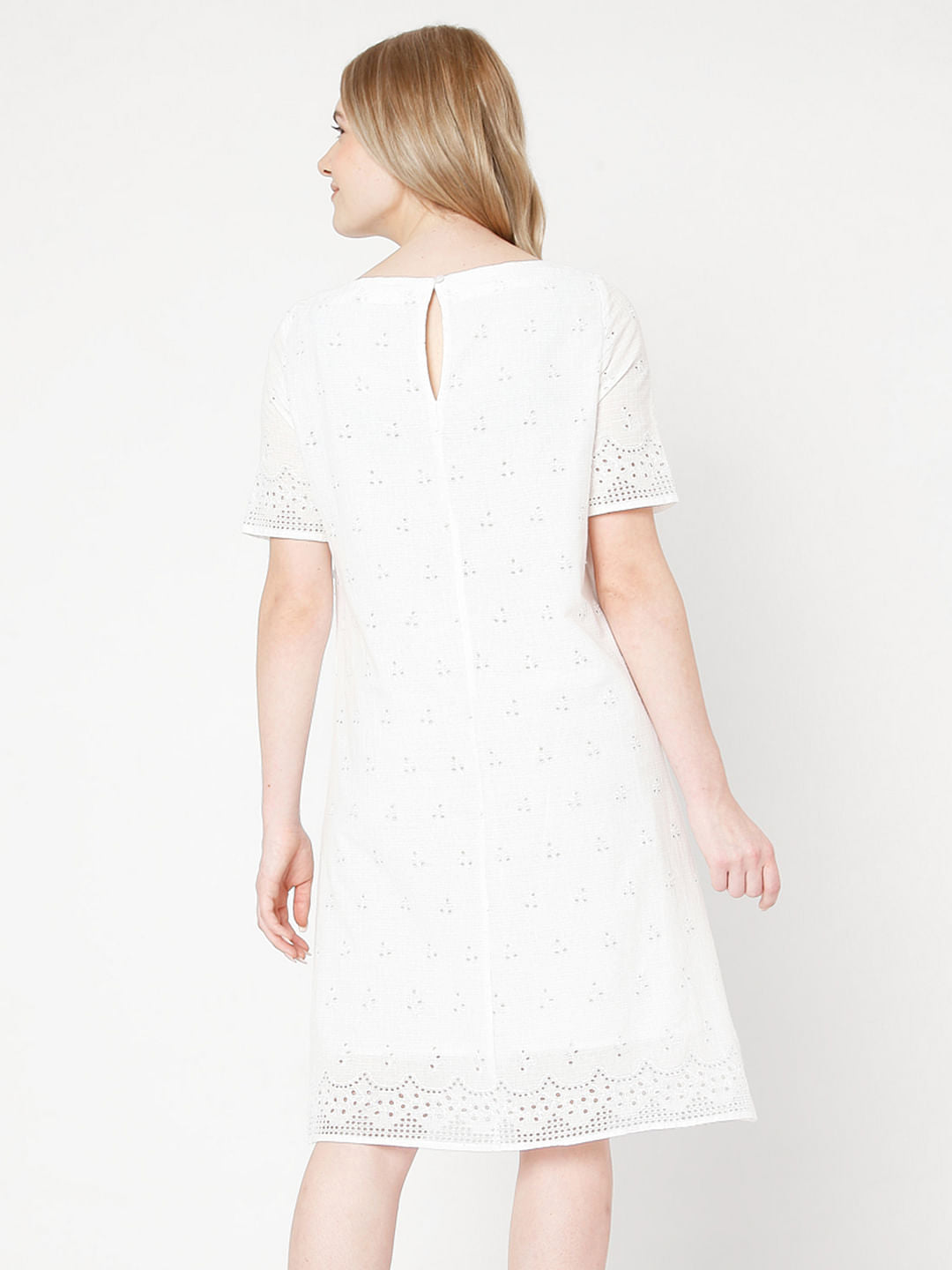 White Schiffli Emboridered Dress