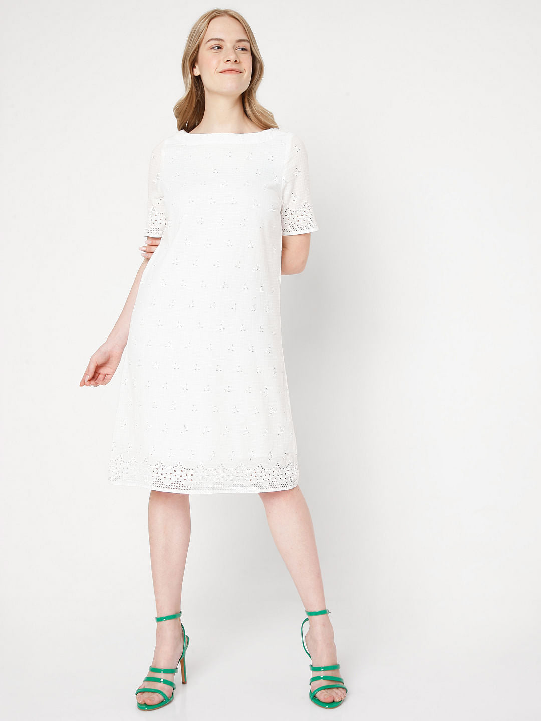White Schiffli Emboridered Dress