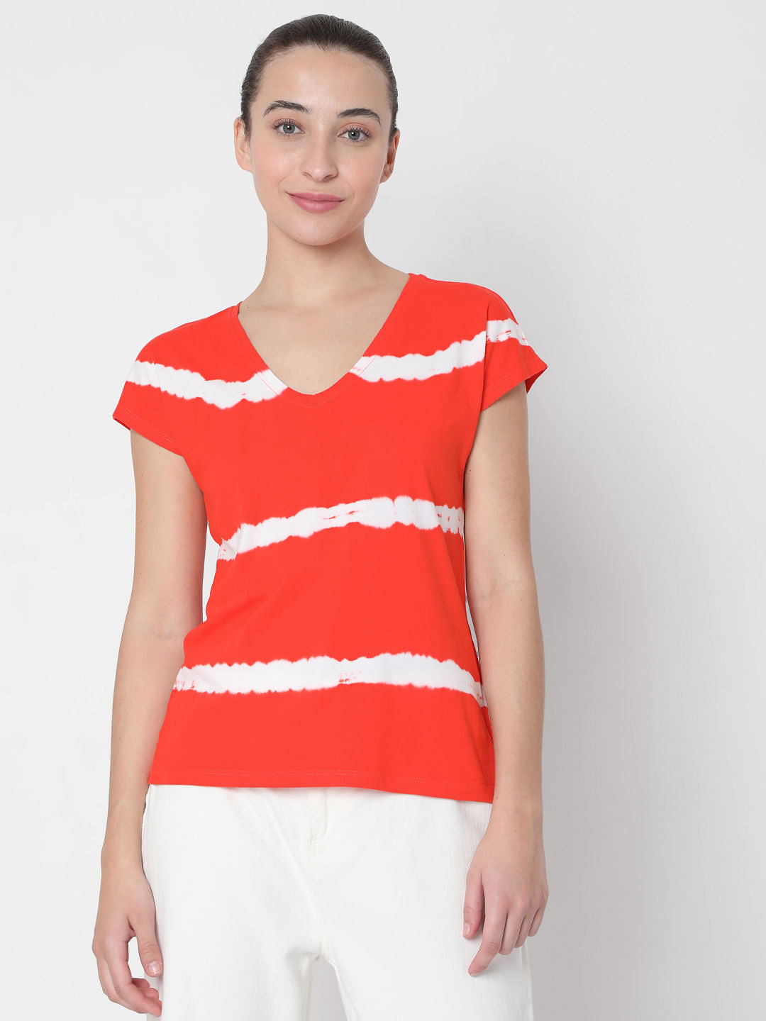 Red Tie Dye Striped Top