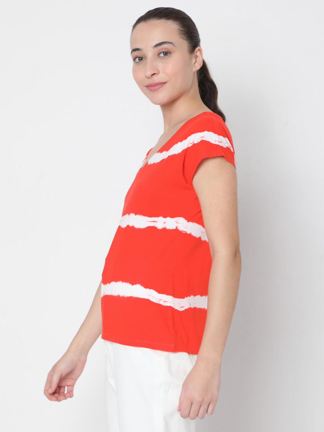 Red Tie Dye Striped Top
