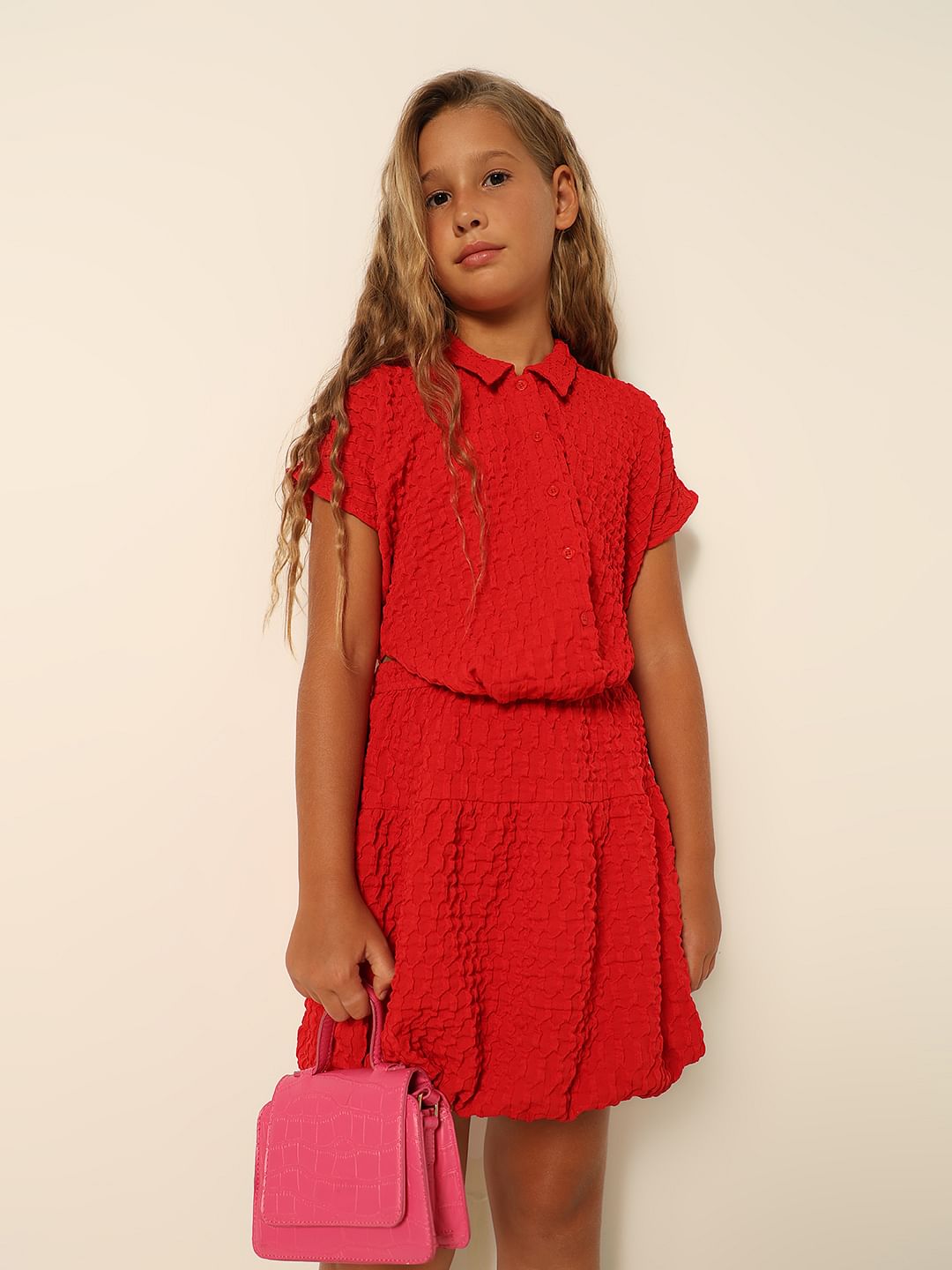 Girls Red Balloon Hem Co-Ord Set Skirt