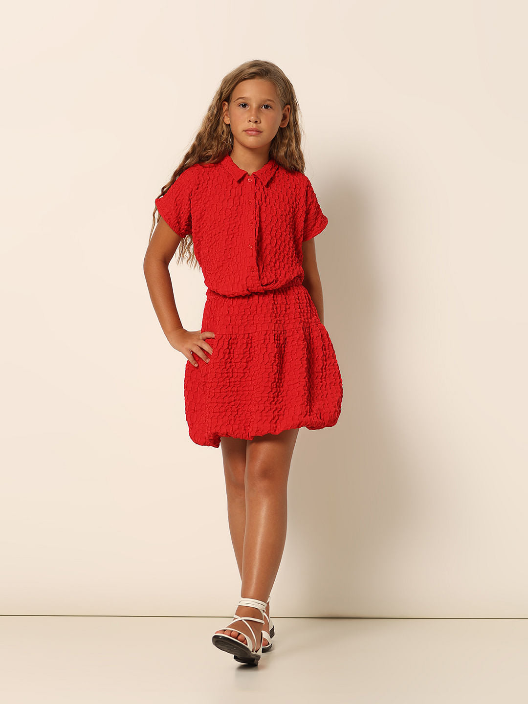 Girls Red Balloon Hem Co-Ord Set Skirt