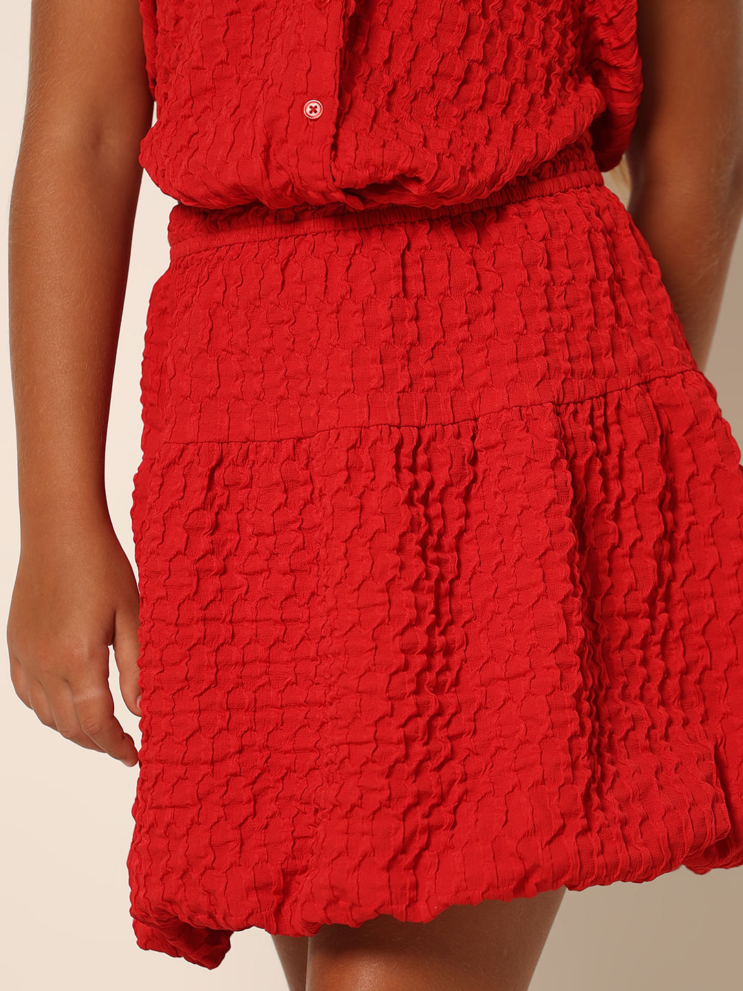 Girls Red Balloon Hem Co-Ord Set Skirt