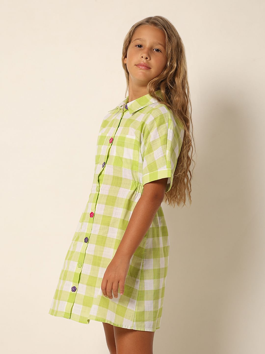 Green Check Print Shirt Dress