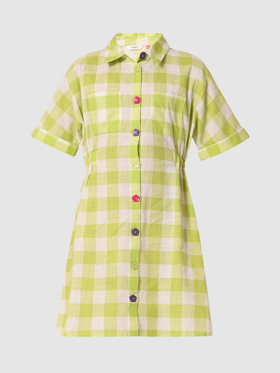 Green Check Print Shirt Dress