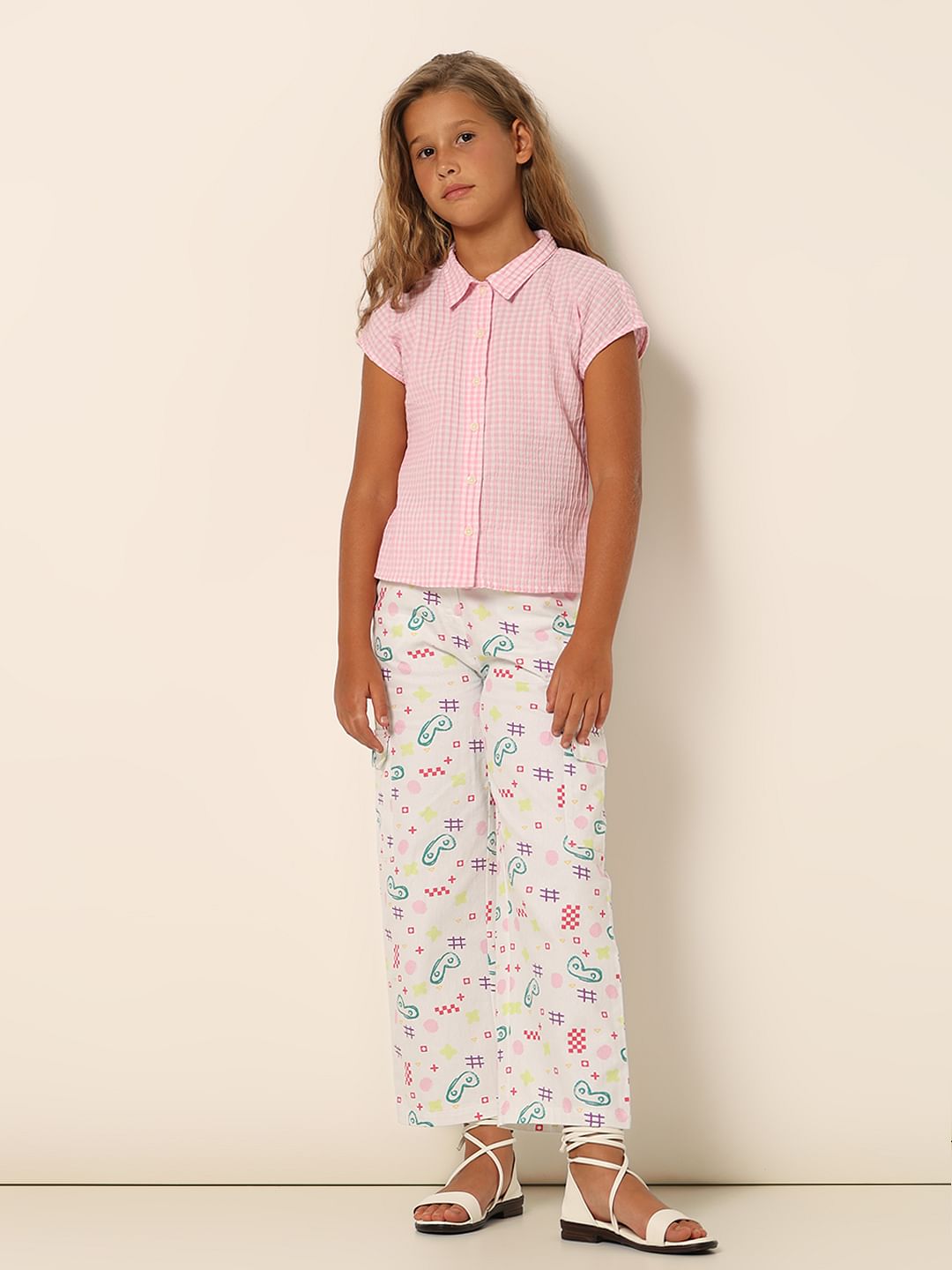 Girls Pink Check Print Shirt