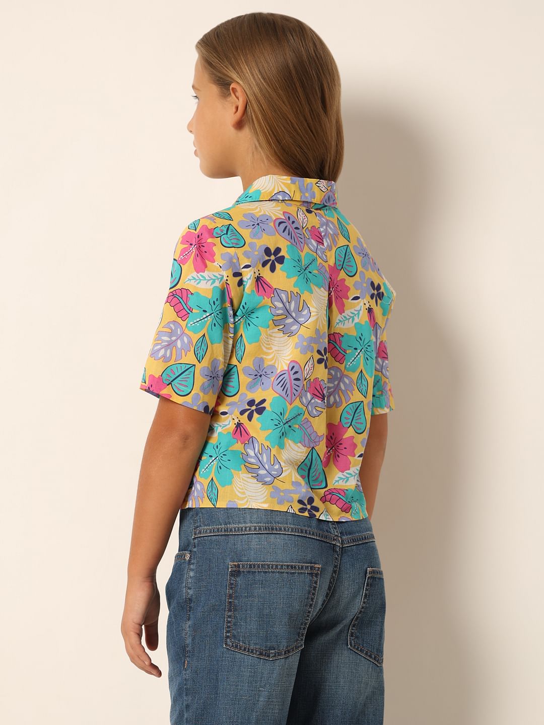 Yellow Printed Short Sleeves Shirt