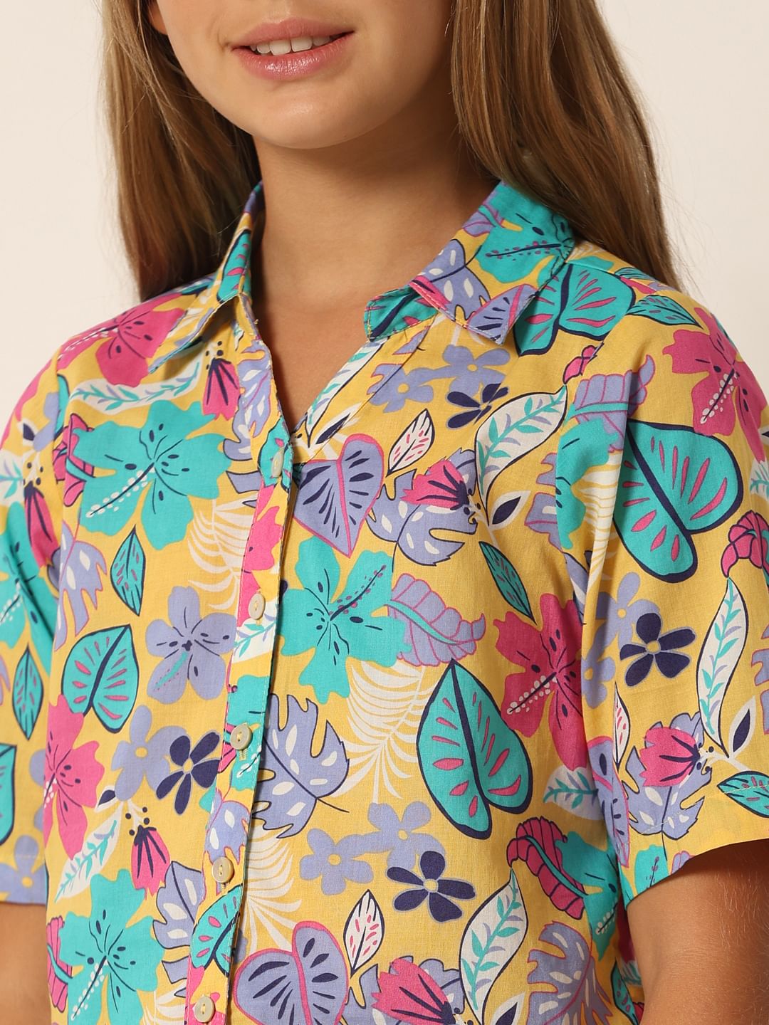 Yellow Printed Short Sleeves Shirt