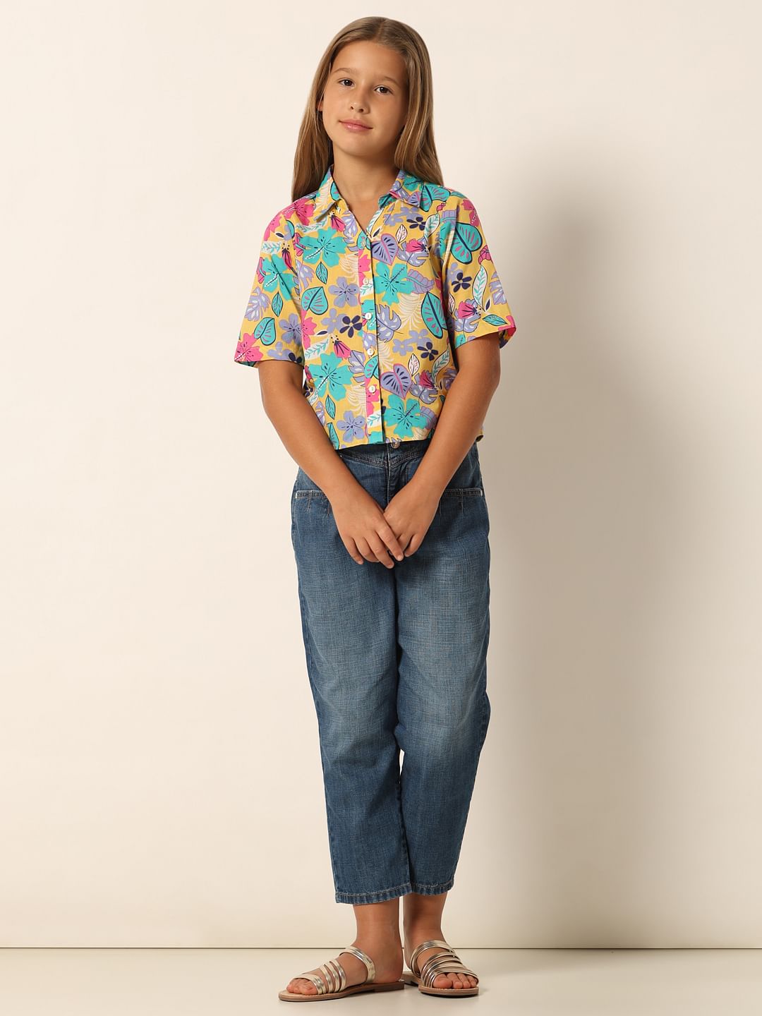 Yellow Printed Short Sleeves Shirt