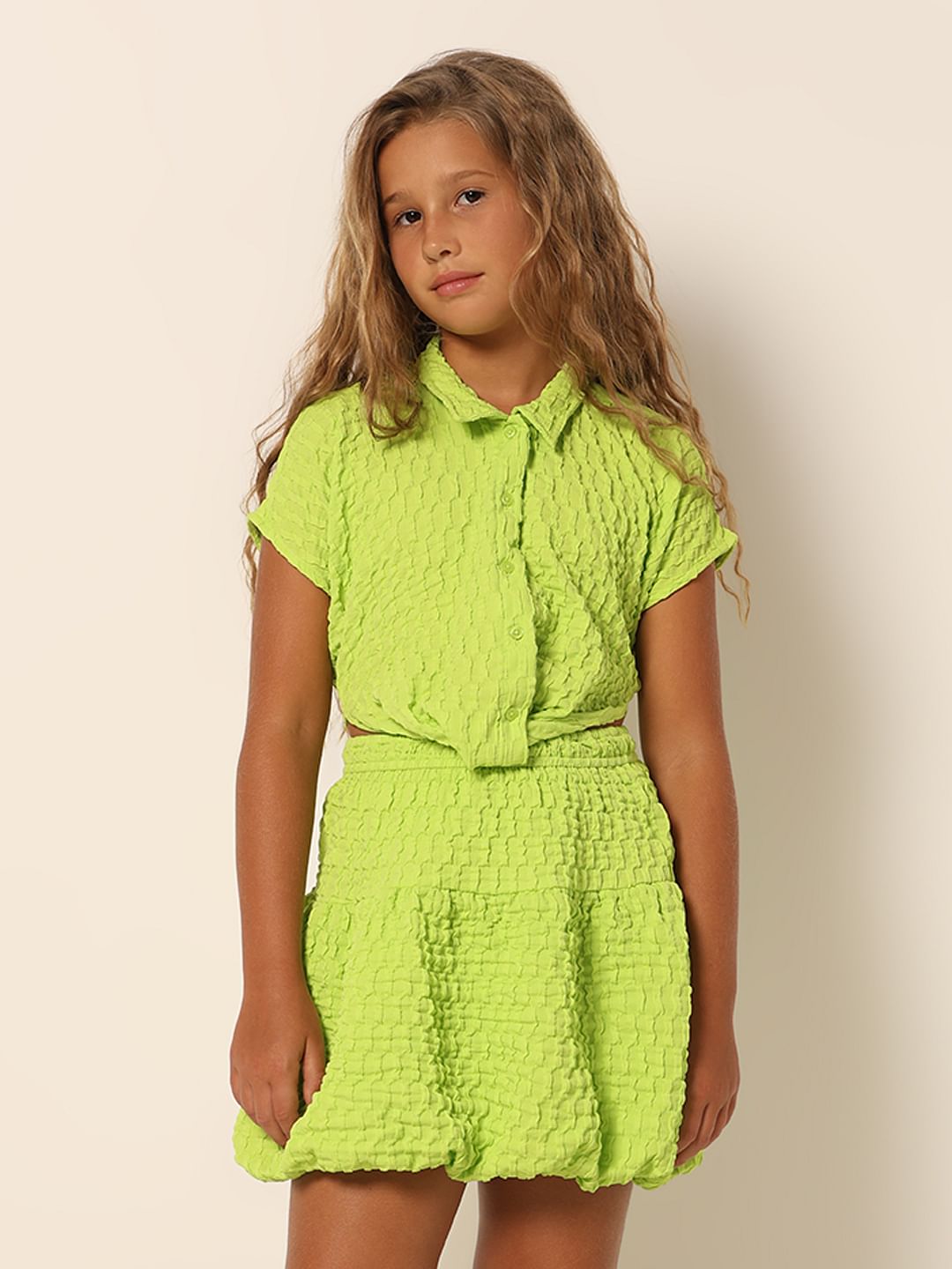 Girls Green Co-Ord Set Shirt