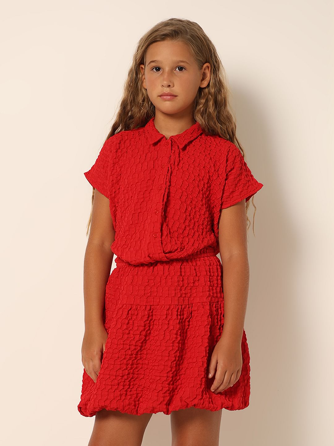 Girls Red Co-Ord Set Shirt