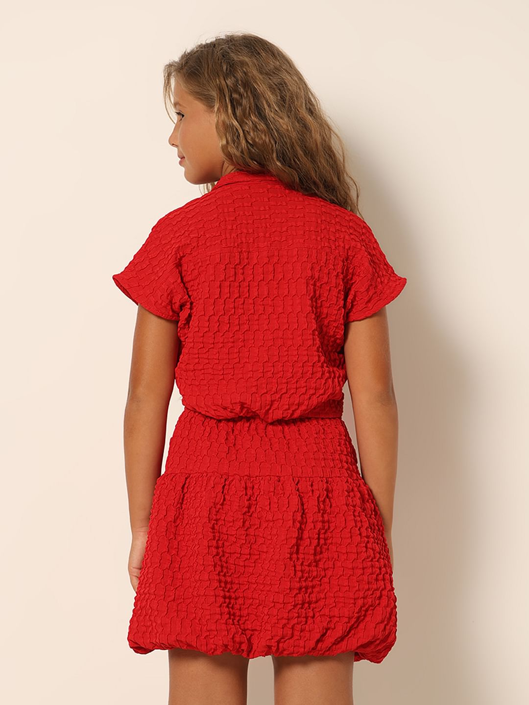 Girls Red Co-Ord Set Shirt