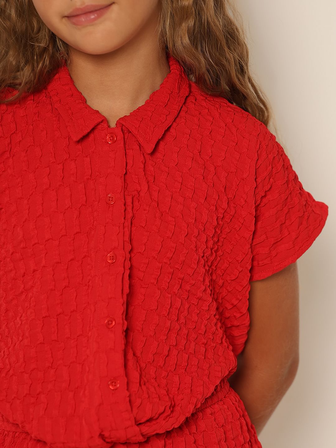 Girls Red Co-Ord Set Shirt