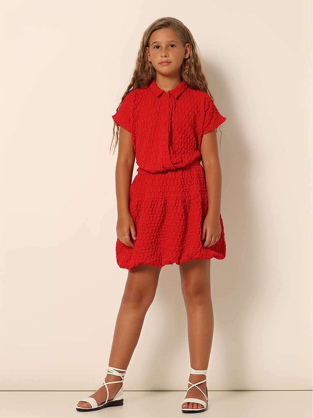 Girls Red Co-Ord Set Shirt