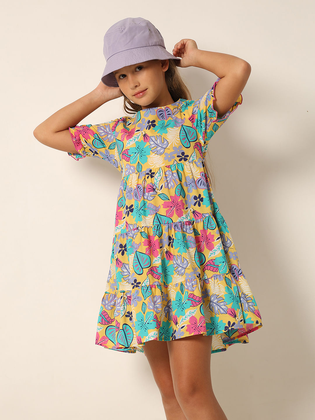 Yellow Printed Fit & Flare Dress