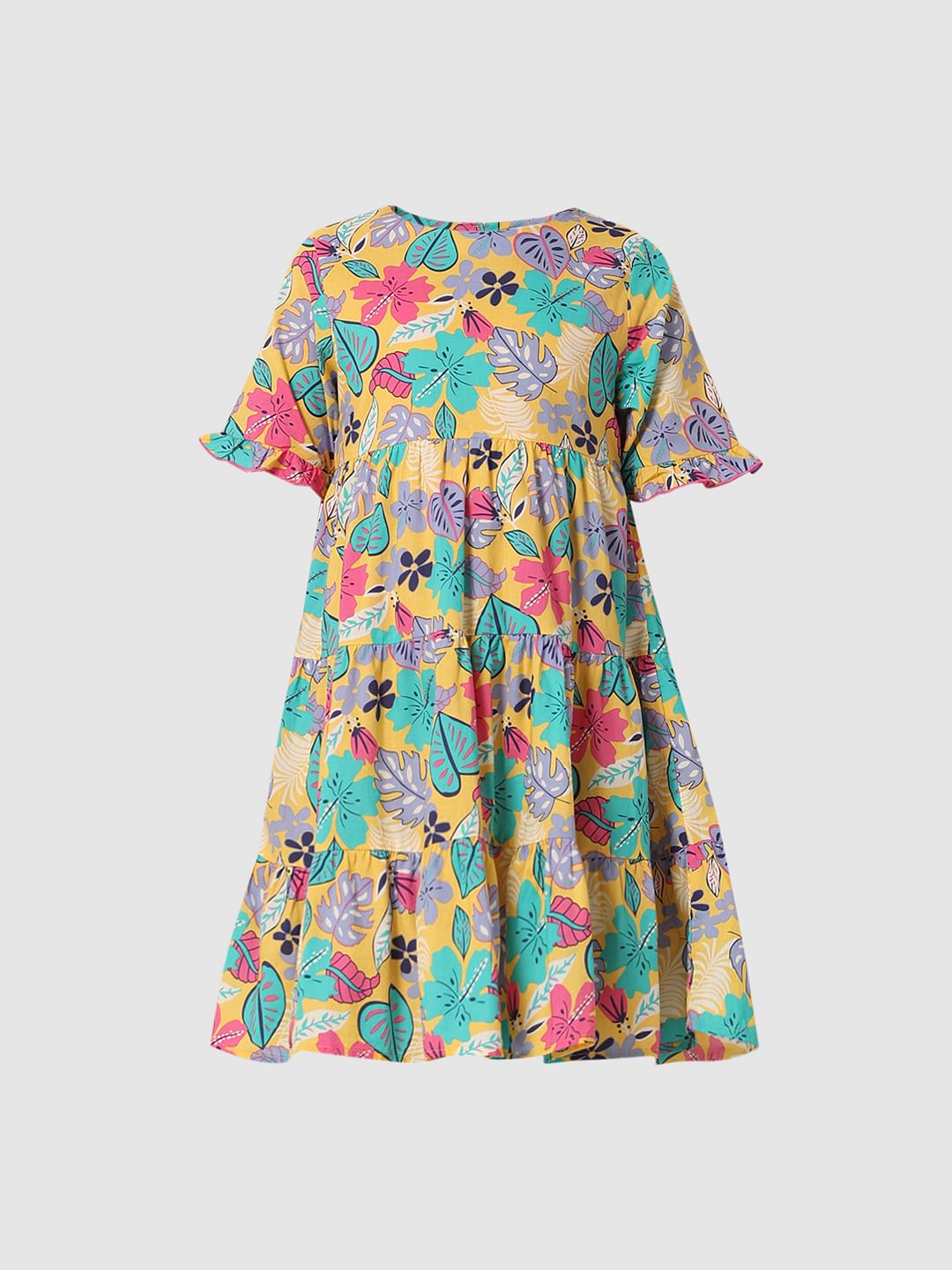 Yellow Printed Fit & Flare Dress