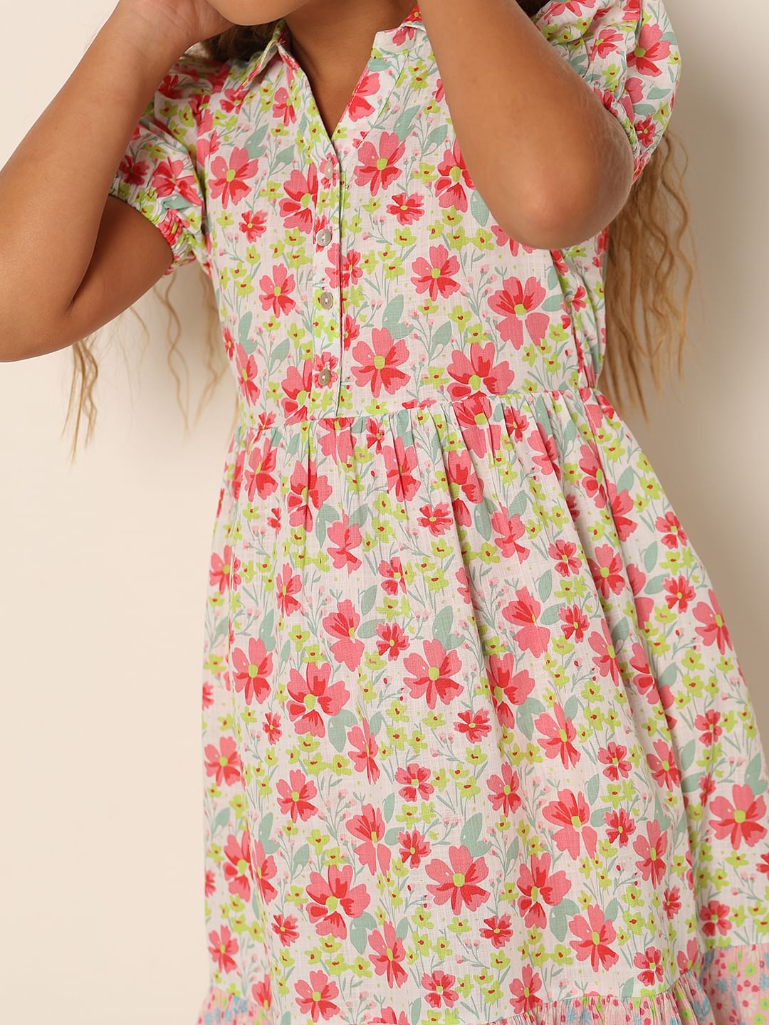 Girls White Floral Fit & Flare Dress