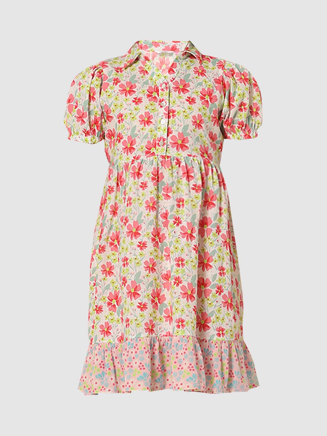 Girls White Floral Fit & Flare Dress