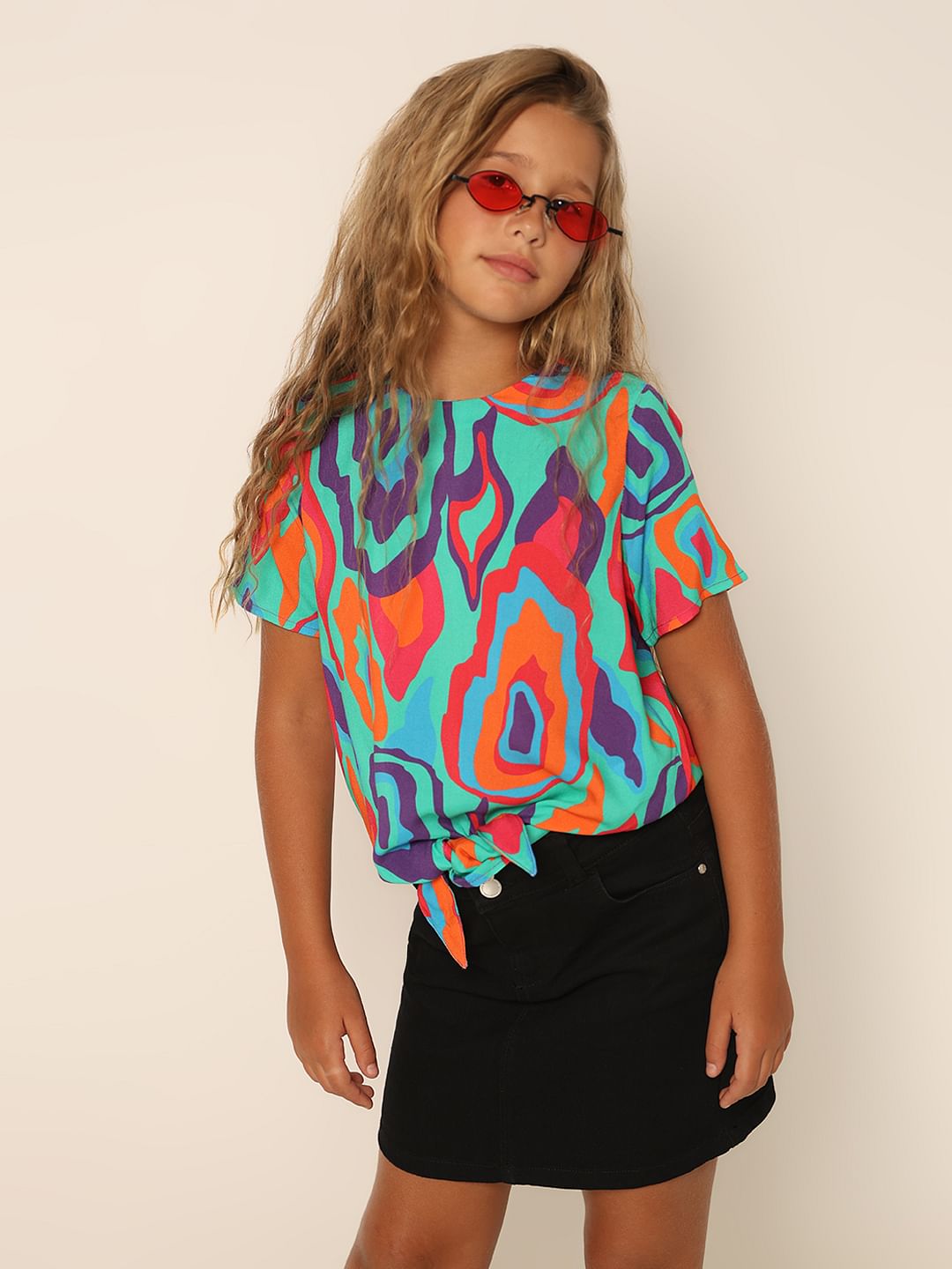 Girls Green Printed Top