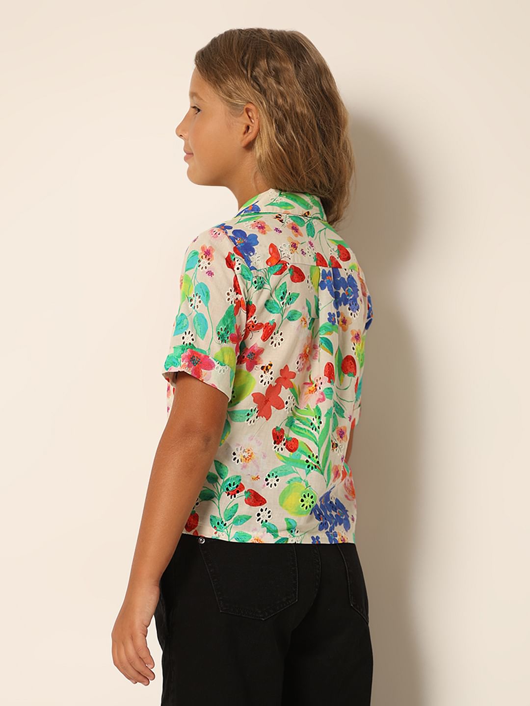 Girls White Floral Resort Shirt