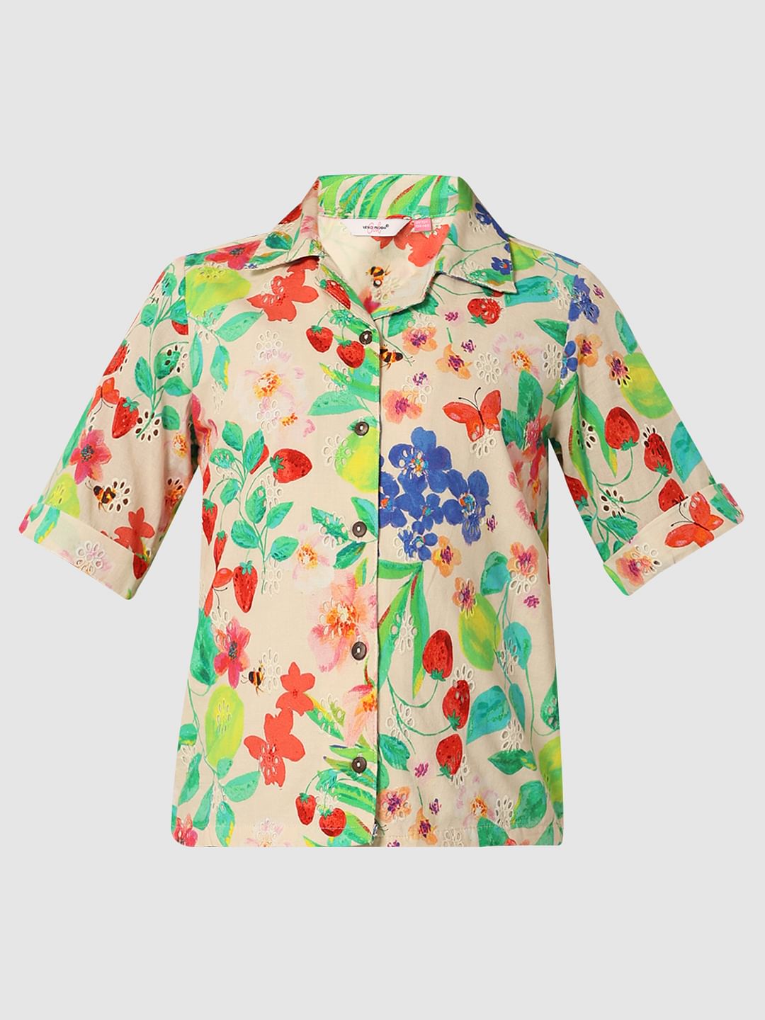 Girls White Floral Resort Shirt