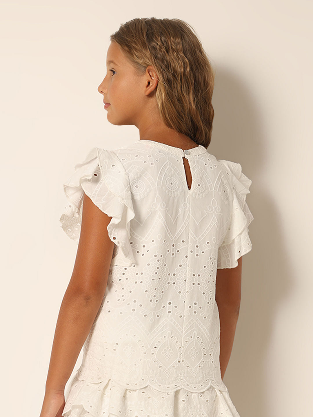 White Schiffli Co-Ord Set Top