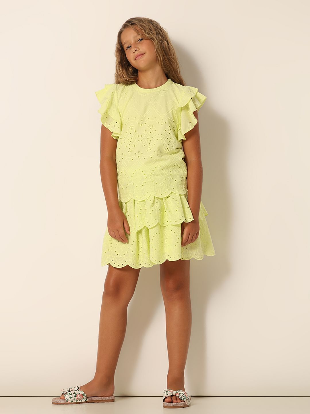 Green Schiffli Co-Ord Set Top