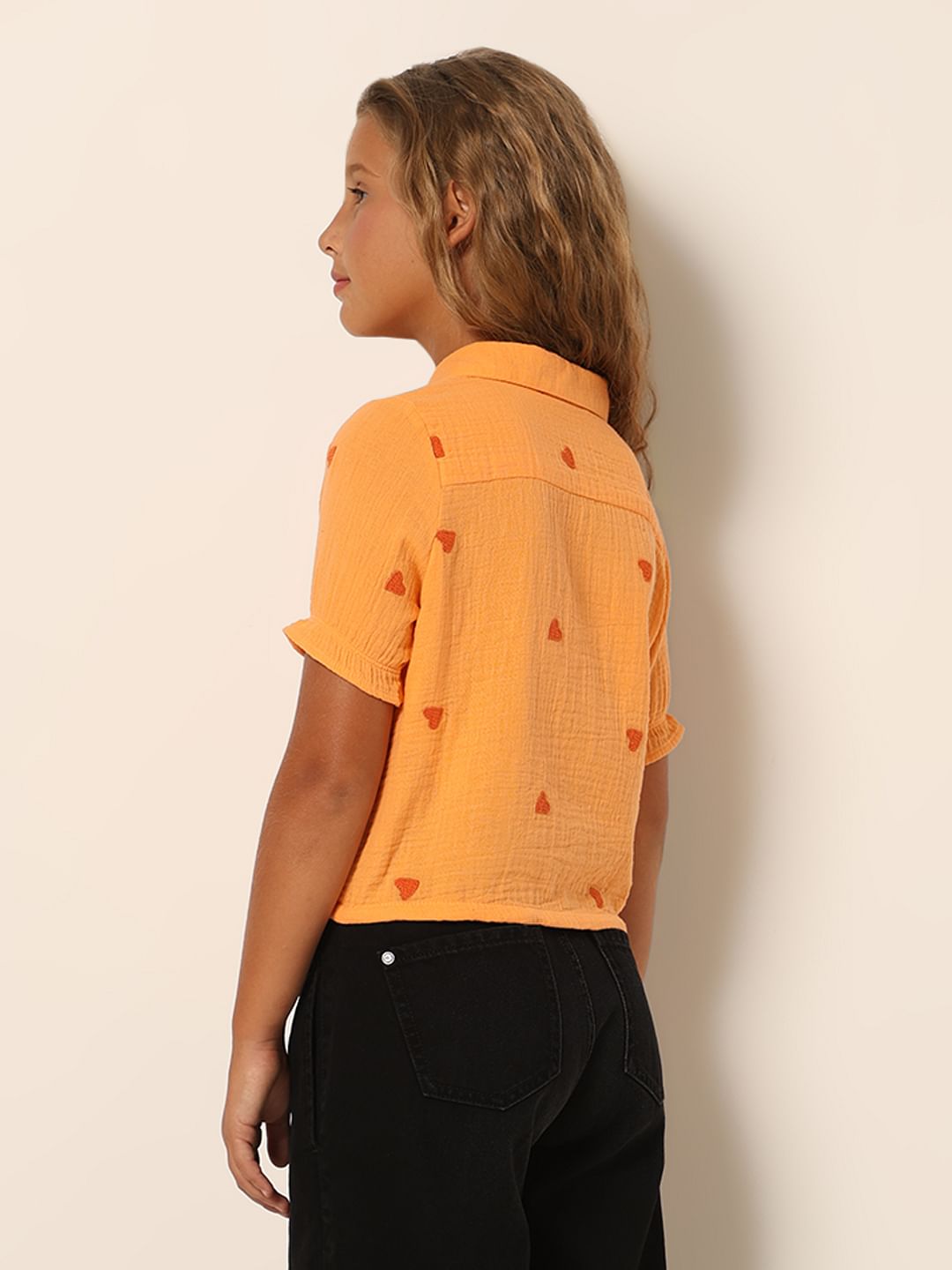 Girls Orange Embroidered Shirt