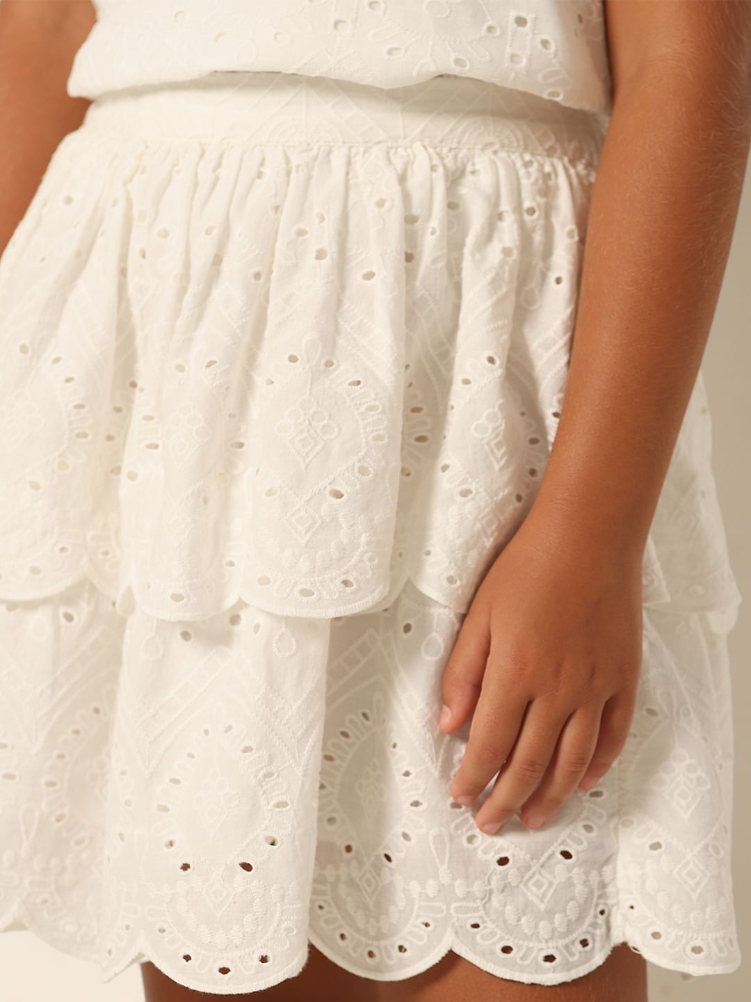 Girls White Layered Co-Ord Set Skirt