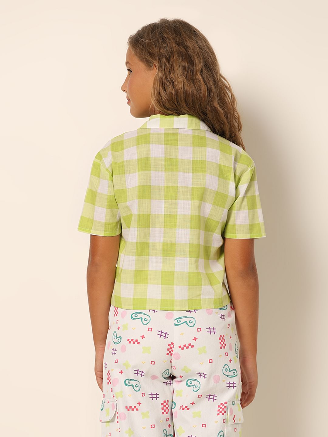 Girls Green Check Cotton Shirt