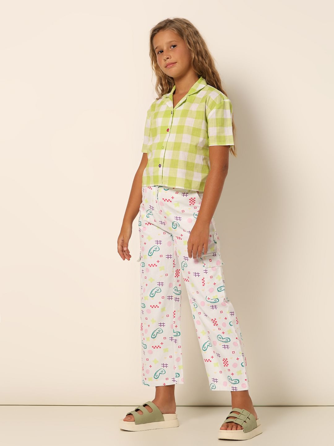 Girls Green Check Cotton Shirt