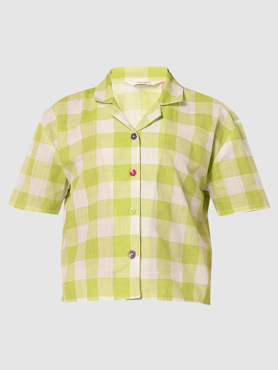 Girls Green Check Cotton Shirt