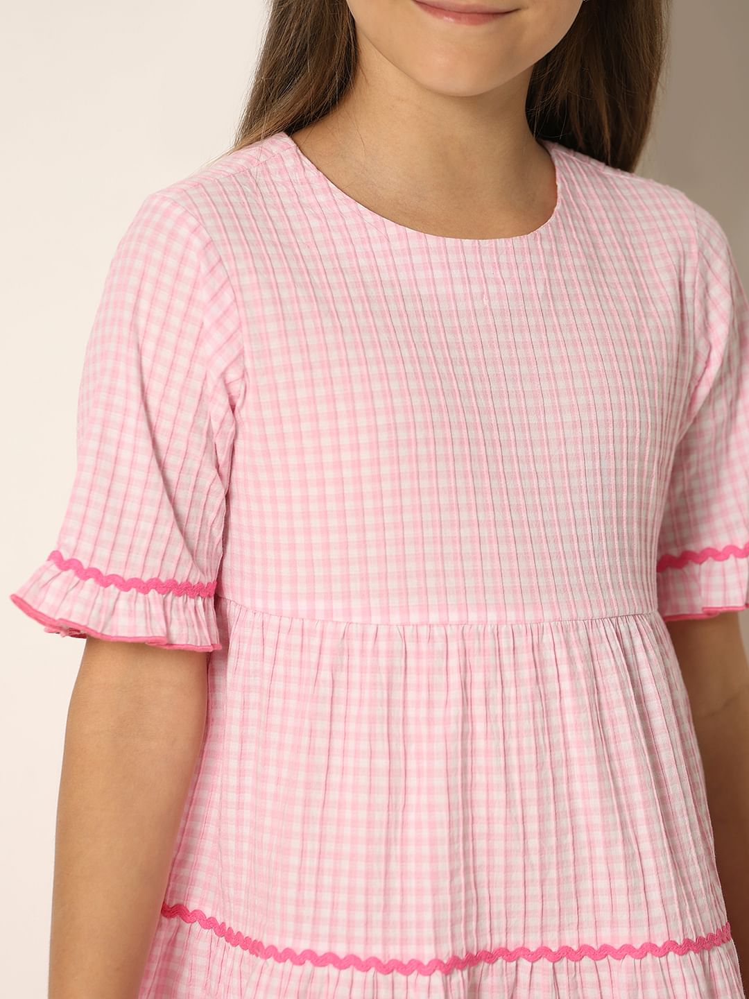 Pink Check Fit & Flare Dress