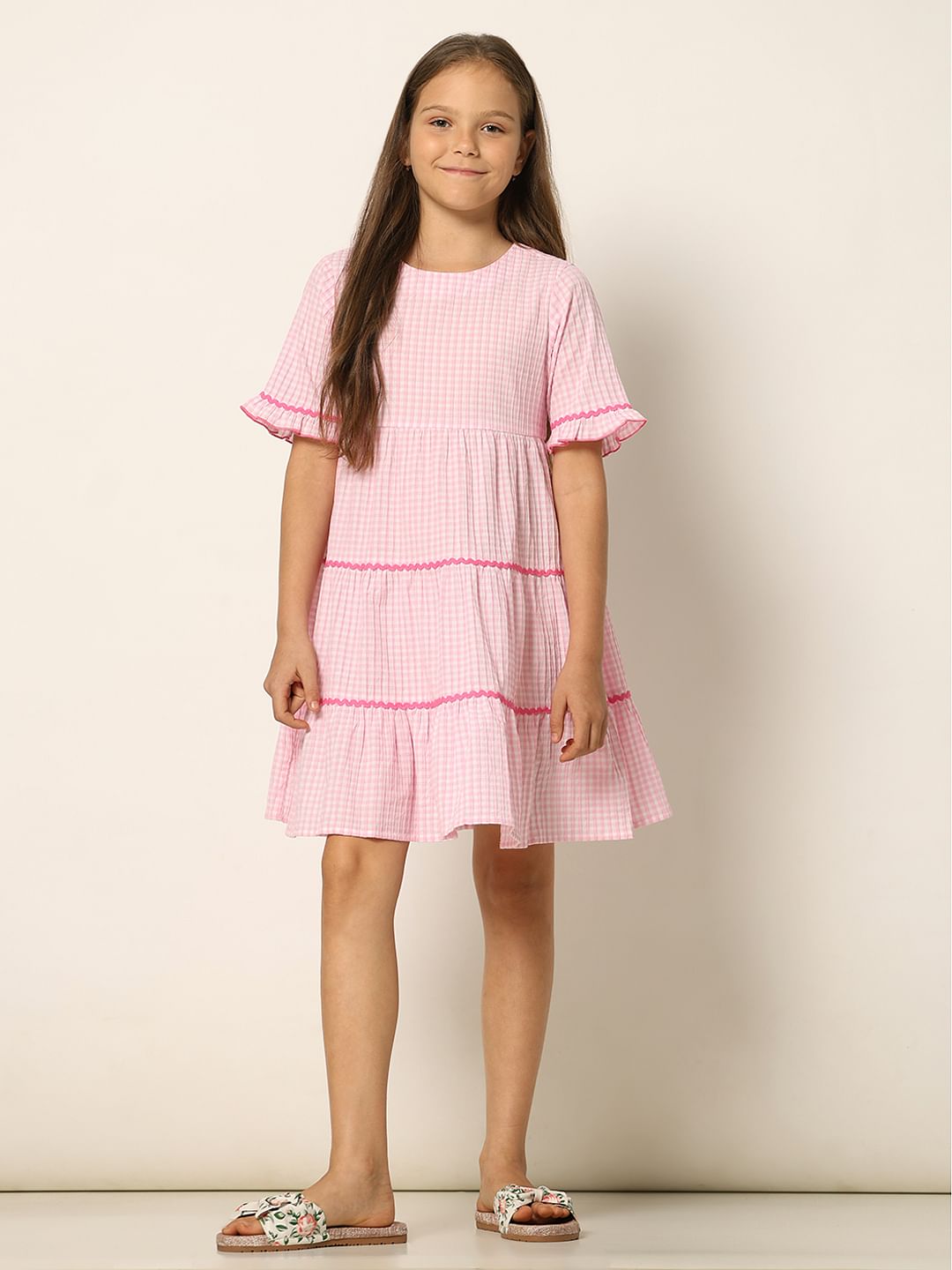 Pink Check Fit & Flare Dress