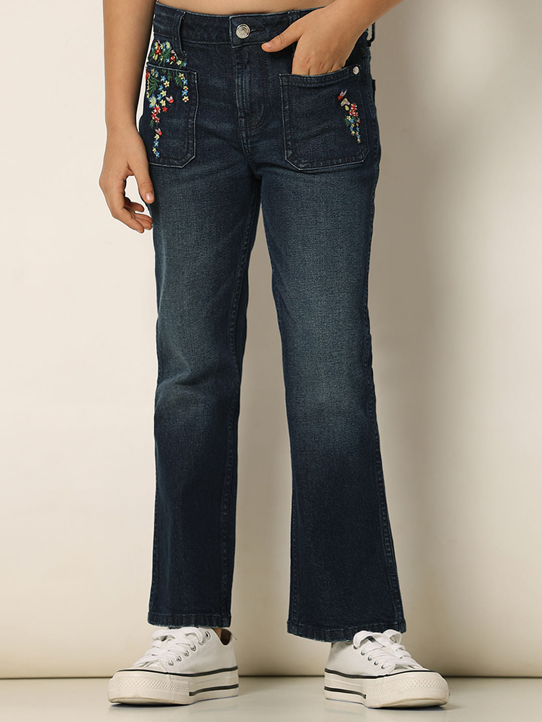 Dark Blue Mid Rise Bootcut Jeans