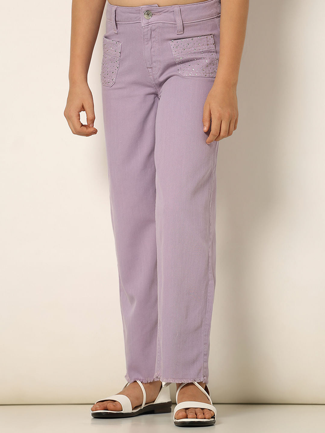 Purple Mid Rise Jade Straight Fit Jeans