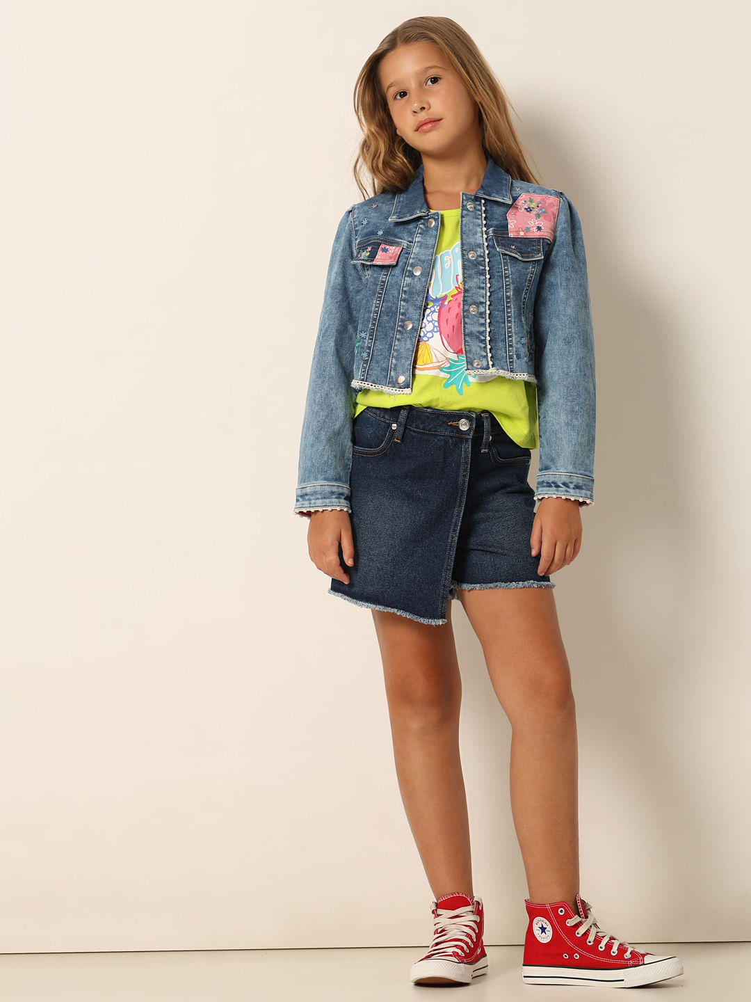 Dark Blue Mid Rise Denim Skorts