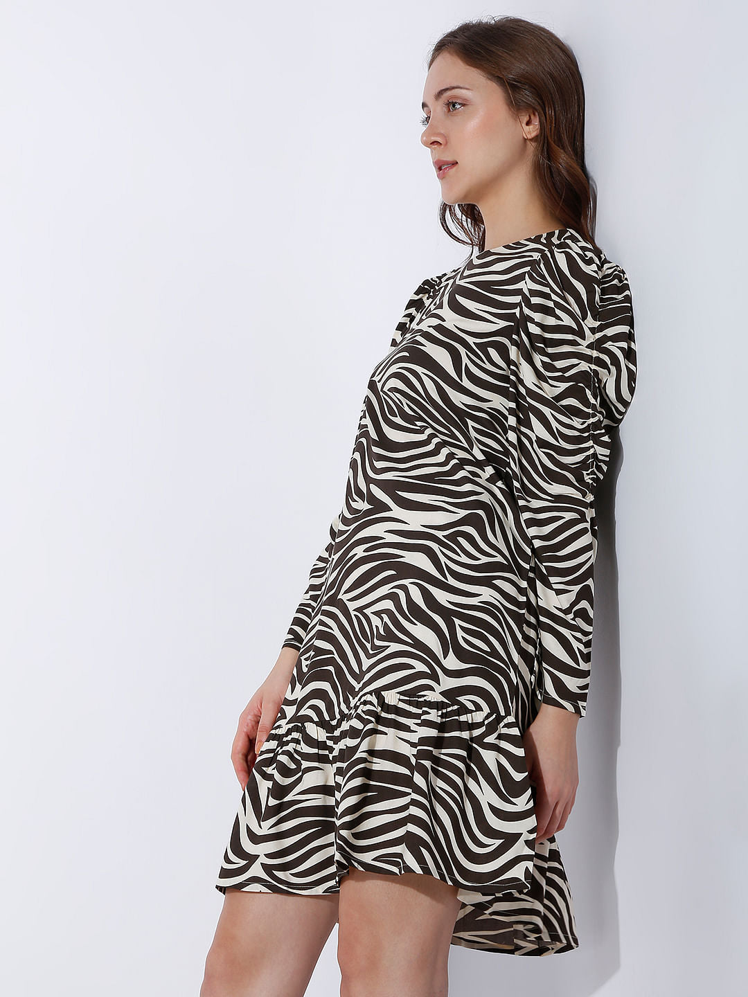 Brown All Over Print Shift Dress