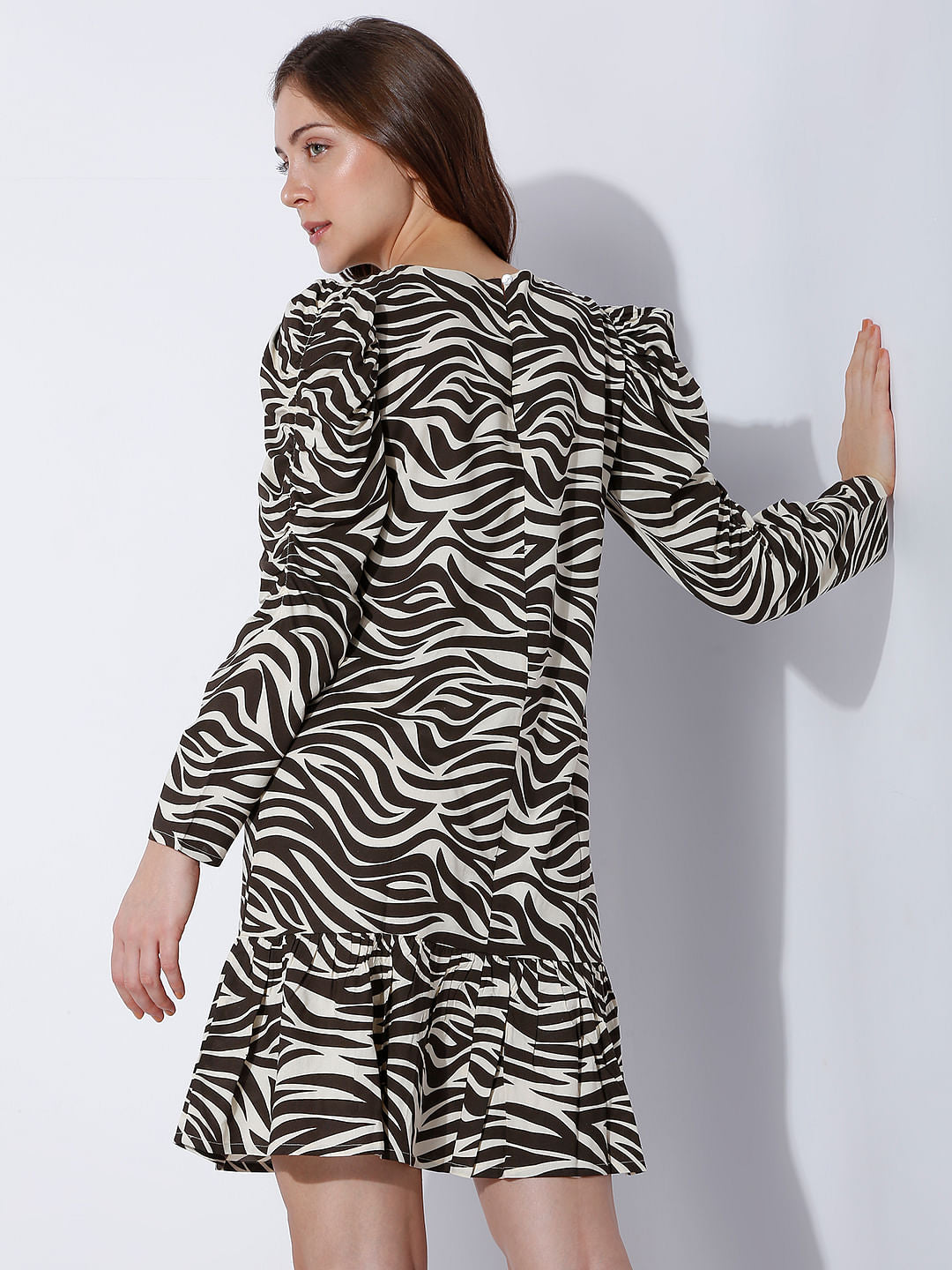 Brown All Over Print Shift Dress