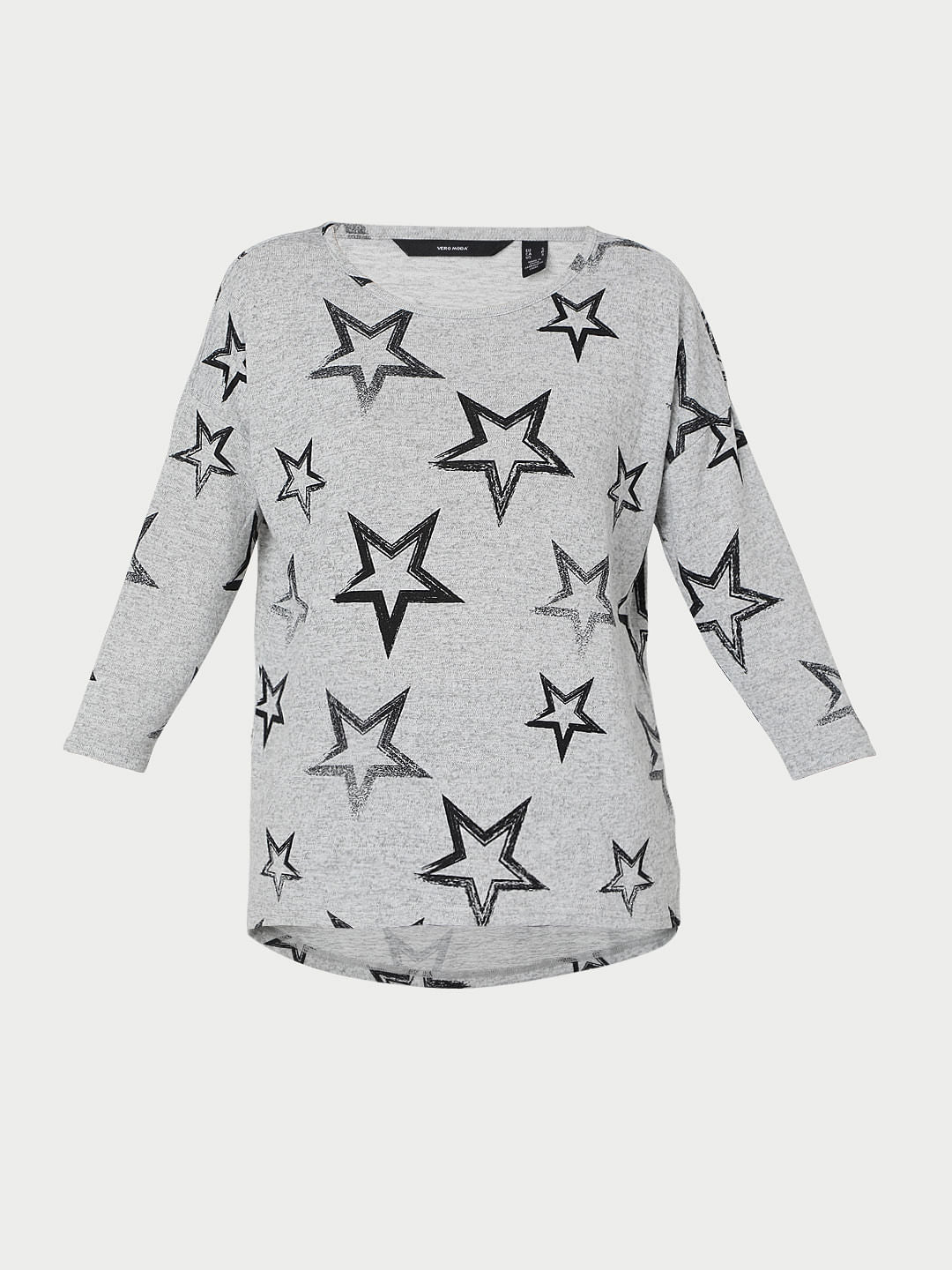 Grey Star Print Top